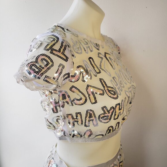 Silver Pink Sequin Letter Mesh Skirt Crop Top from Monster High Wardrobe - Picture 5 of 12